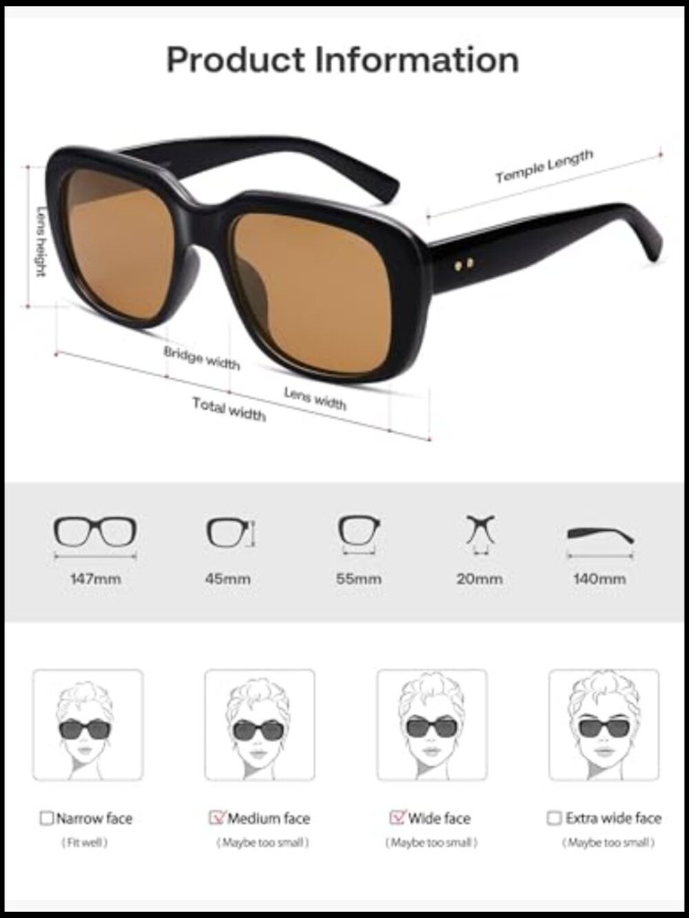 Classic Thick Rectangle Polarized Sunglasses Retro 90s Square Frame Shades UV400 - Picture 6 of 7